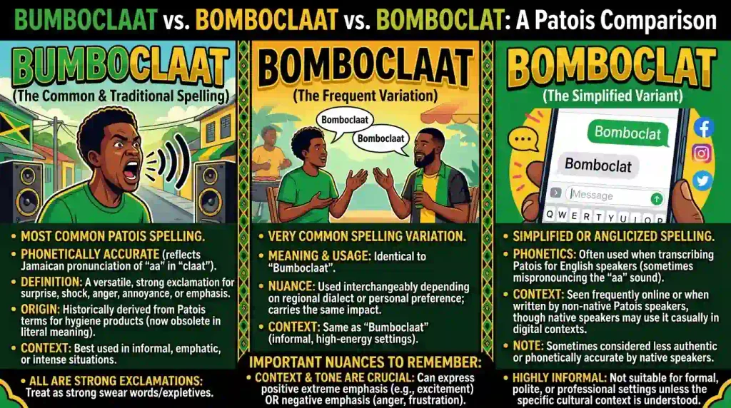 Bomboclat vs. Bomboclaat vs. Bumboclaat